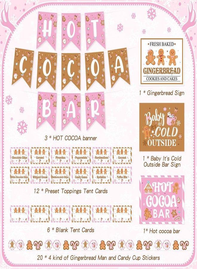 K KUMEED Hot Cocoa Bar Kit Pink and Gingerbread Hot Cocoa Bar Banner Cute Gingerbread Man Sign Oh Snap Toppings Tent Cards Cup Tags Stickers for Christmas Party Winter Baby Shower Baby It's Cold Outside - Image 3