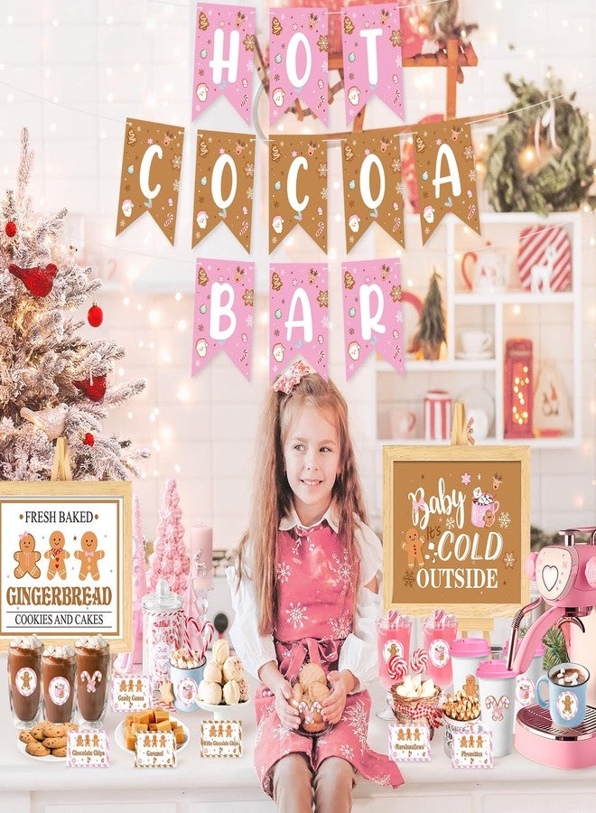 K KUMEED Hot Cocoa Bar Kit Pink and Gingerbread Hot Cocoa Bar Banner Cute Gingerbread Man Sign Oh Snap Toppings Tent Cards Cup Tags Stickers for Christmas Party Winter Baby Shower Baby It's Cold Outside - Image 4