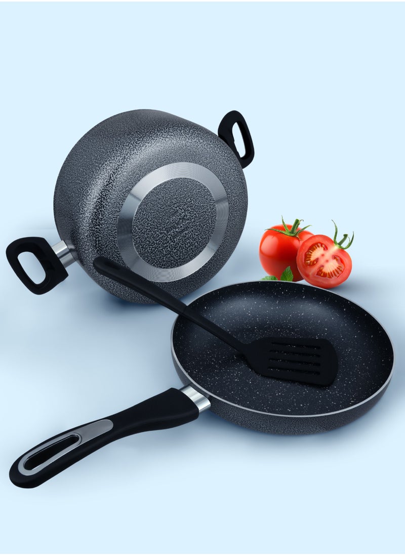 Impex - 10-Piece Aluminum Cookware Set,5 Layer Super Granite Coating, Non-Stick Surface, Fry Pan 24cm,3 Saucepan with Lid 28\24\20cm, Milk Pan with Lid 18cm And Spatula, PFOA Free-NCB 7110 - Image 1