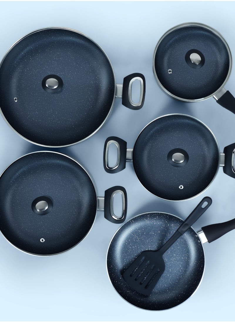 Impex - 10-Piece Aluminum Cookware Set,5 Layer Super Granite Coating, Non-Stick Surface, Fry Pan 24cm,3 Saucepan with Lid 28\24\20cm, Milk Pan with Lid 18cm And Spatula, PFOA Free-NCB 7110 - Image 1