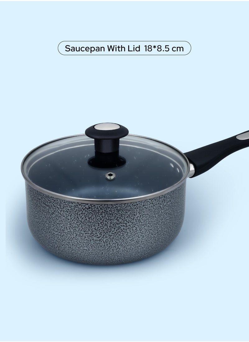 Impex - 10-Piece Aluminum Cookware Set,5 Layer Super Granite Coating, Non-Stick Surface, Fry Pan 24cm,3 Saucepan with Lid 28\24\20cm, Milk Pan with Lid 18cm And Spatula, PFOA Free-NCB 7110 - Image 1