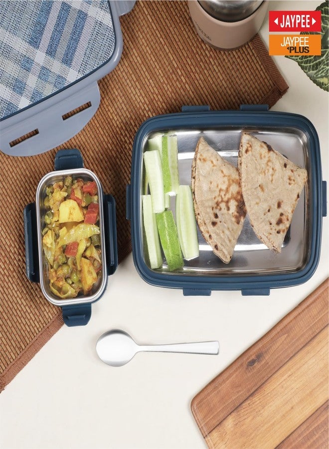 JAYPEE Ecosteel Sr. Inner Stainless Steel Insulated Lunch Box for School Kids |Airtight Leakproof Tiffin Box for Kids |Food Grade|BPA Free, 550 ml, Benz Blue - Image 2
