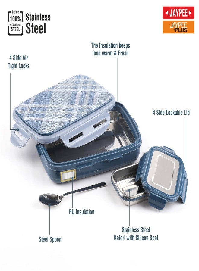 JAYPEE Ecosteel Sr. Inner Stainless Steel Insulated Lunch Box for School Kids |Airtight Leakproof Tiffin Box for Kids |Food Grade|BPA Free, 550 ml, Benz Blue - Image 5