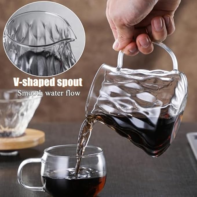 Gocoffun مجموعة ماكينة تحضير القهوة من البورسليكات سعة 600 مل مع وعاء قهوة من الزجاج البوروسيليكاتي مع 50 قطعة من فلتر ورق V60 سعة 13 كوبًا لتنقية القهوة للاستخدام المنزلي والمقهى والمطعم باللون الرمادي - Image 5