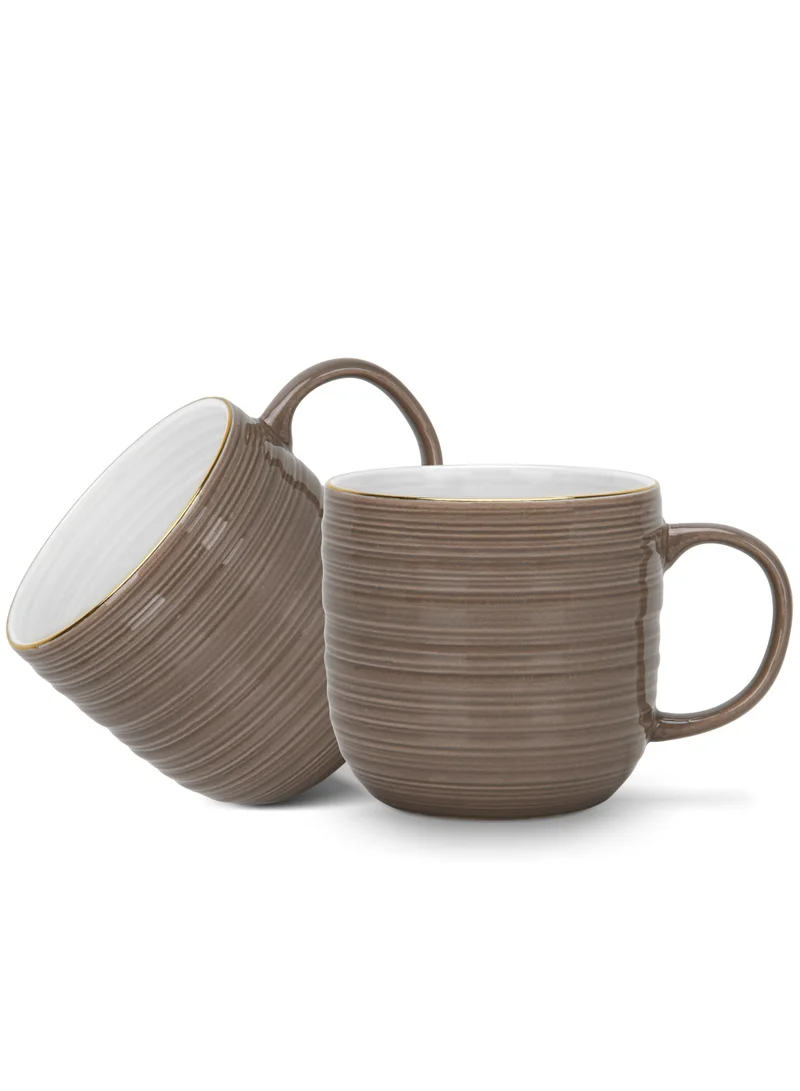 Fissman 2-Piece Coffee Mug 350mL Set of 2, Porcelain Firmina Series, with Glossy-Finish New Bone China Mugs with Handle, Golden Rim Mugs, Non-Slip Bottom