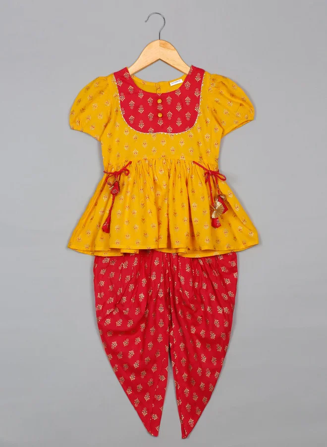 Saka Designs Ethnic Motifs Printed Kurti with Dhoti Pants for Girls