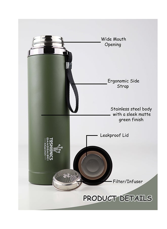 توشيونيكس قارورة حرارية مفرغة من الفولاذ المقاوم للصدأ مزدوجة الطبقات سعة 1000 مل - ترمس معزول مزدوج الجدار ساخن وبارد - بطانة داخلية SUS316، وغطاء SUS304، قارورة مانعة للتسرب وخالية من مادة BPA - قارورة مشروبات ساخنة وباردة للبالغين والأطفال - حاوية شرب للمنزل والمكتب والمدرسة والسفر والأنشطة الخارجية والتخييم والسفر والرحلات، قارورة مياه شرب سعة 32 أونصة - Image 2