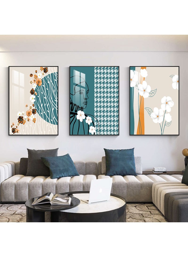 FASHION HOME 3PCS Wall Art Bright Style Minimalist Decor Modern Abstract Canvas Prints Poster Picture Framed Paintings Decorations  - Image 1