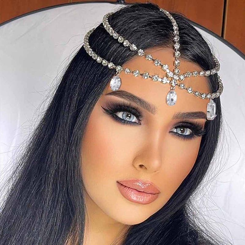 سلسلة رأس ياليس متعددة الطبقات مع زينة رينستون مجوهرات رأس لامعة قطع رأس عروس لامعة أشرطة رأس كريستالية مجوهرات شعر للنساء والفتيات ذهبية مقاس واحد