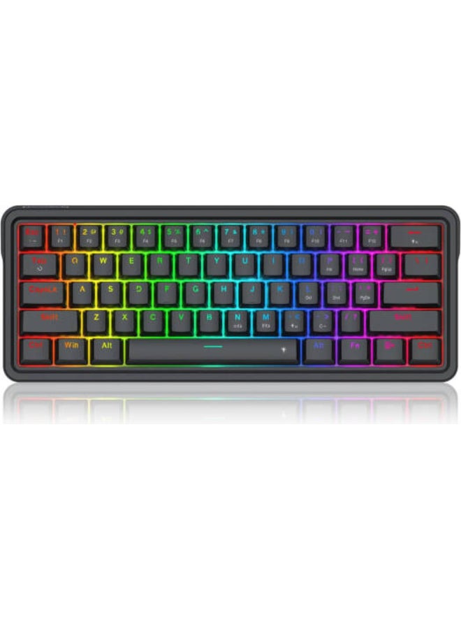 ريدراجون لوحة مفاتيح الألعاب RGB سلكية K722 بنسبة 60%، 61 مفتاحًا مع إمكانية التبديل الساخن، لوحة مفاتيح ميكانيكية مدمجة مع مقبس تعديل مجاني، عزل ضوضاء ثلاثي الطبقات، مفتاح خطي مخصص هادئ - Image 1