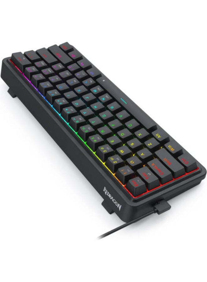 ريدراجون لوحة مفاتيح الألعاب RGB سلكية K722 بنسبة 60%، 61 مفتاحًا مع إمكانية التبديل الساخن، لوحة مفاتيح ميكانيكية مدمجة مع مقبس تعديل مجاني، عزل ضوضاء ثلاثي الطبقات، مفتاح خطي مخصص هادئ - Image 5