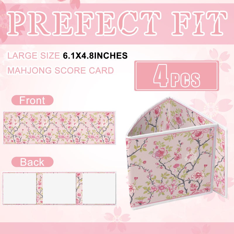 Sonwyoung 4 Pack Chinoiserie Mahjong Card Holder Chinoiserie Print Mahjong Card Sleeve Large Size(6 1/8â€x4 3/4â€) Soft Printed Fabric Scorecard Protector Holder Cover Gifts(Pink and Green) - Image 2