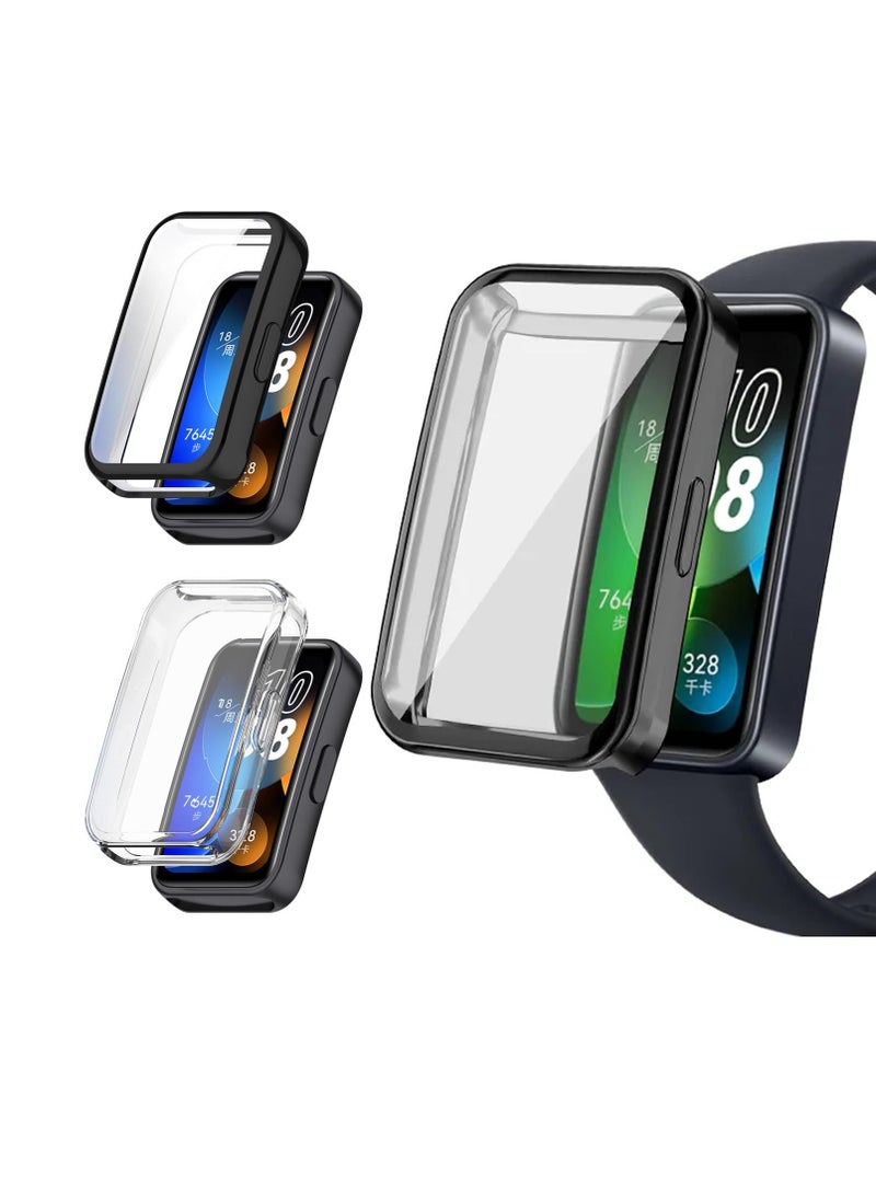 HW [2pcs] Ful Case Protector Compatible with Huawei Band 8 Cover, Full TPU Case protector with TPU Screen Coverage HD Ultra-Thin Durable Protective Cover (Black+Clear)  - Image 1