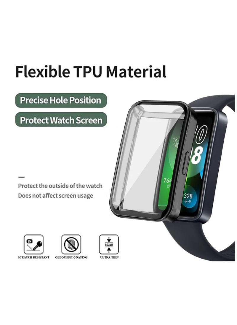 HW [2pcs] Ful Case Protector Compatible with Huawei Band 8 Cover, Full TPU Case protector with TPU Screen Coverage HD Ultra-Thin Durable Protective Cover (Black+Clear)  - Image 2