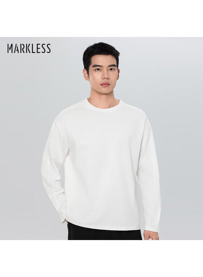Markless Crew Neck Loose Long-sleeve T-shirt For Men, 2025 Spring New Style Top, 5601 Gardenia White, Size L - Image 1