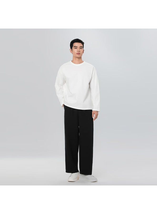 Markless Crew Neck Loose Long-sleeve T-shirt For Men, 2025 Spring New Style Top, 5601 Gardenia White, Size L - Image 2