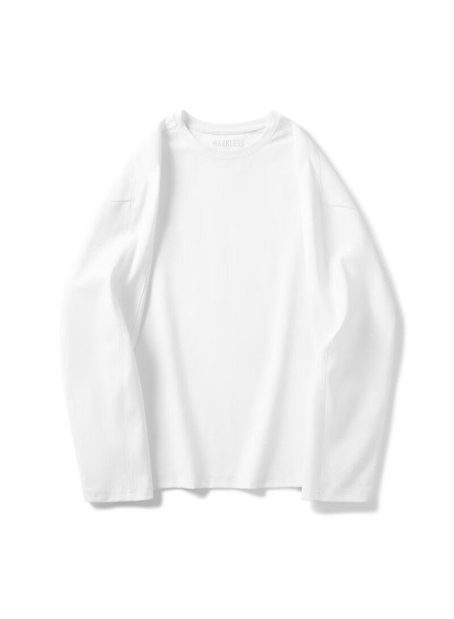 Markless Crew Neck Loose Long-sleeve T-shirt For Men, 2025 Spring New Style Top, 5601 Gardenia White, Size L - Image 4
