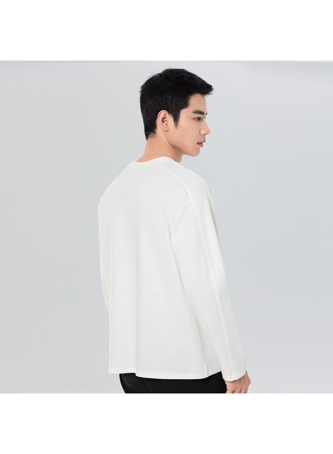Markless Crew Neck Loose Long-sleeve T-shirt For Men, 2025 Spring New Style Top, 5601 Gardenia White, Size L - Image 3