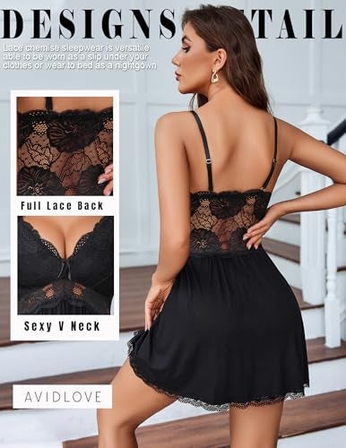 Avidlove Women's Sleepwear Sexy Night Gowns For Women Chemise Lingerie Modal Sleepwear Plus Size Nightgowns (Black, 3X-Large) - Image 2