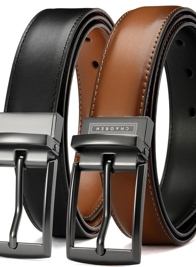 CHAOREN Boys Brown Belt, Boys Dress Belt, Boys Reversible Leather Belt - One Belt Two Style, Youth Belt Boys Premium Leather 1 1/4" - Image 1