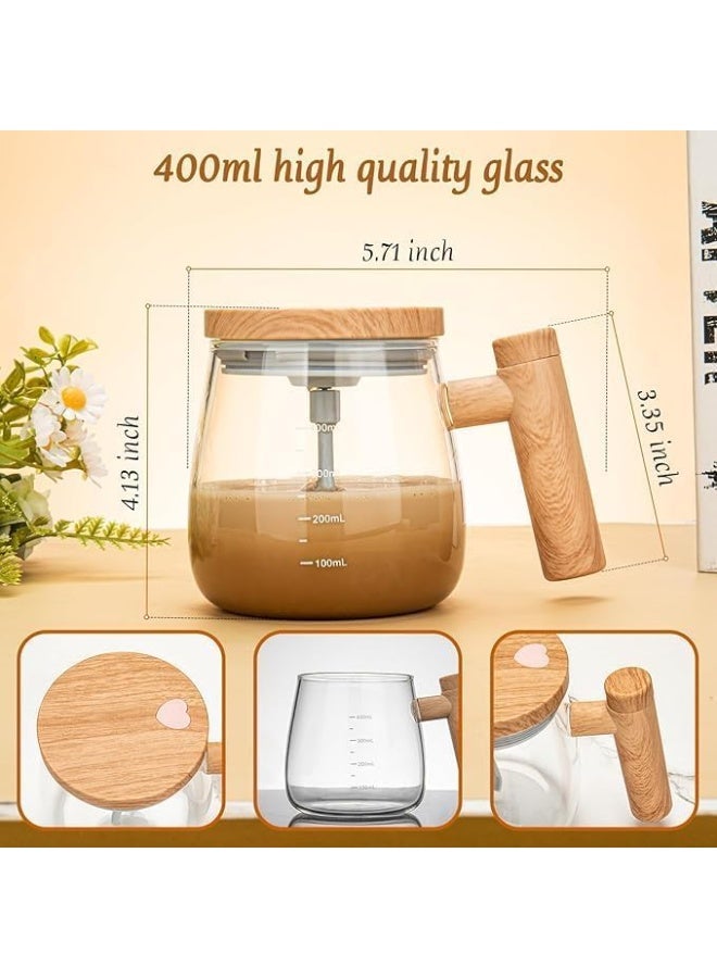 Automatic Self-Stirring Heat-Resistant Glass Mug - Coffee & Nescafe Mixer Mug with Stylish Wooden Handle - Cordless Drink Mixer - 400ml Capacity - Image 3