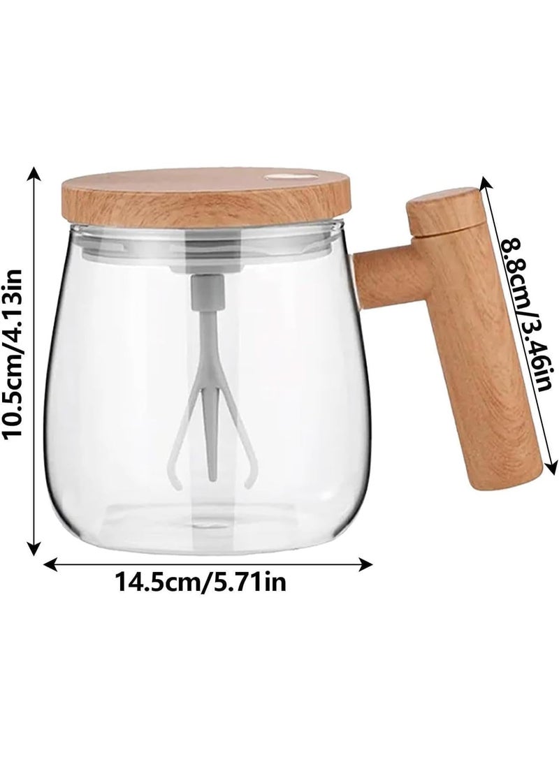 Automatic Self-Stirring Heat-Resistant Glass Mug - Coffee & Nescafe Mixer Mug with Stylish Wooden Handle - Cordless Drink Mixer - 400ml Capacity - Image 5