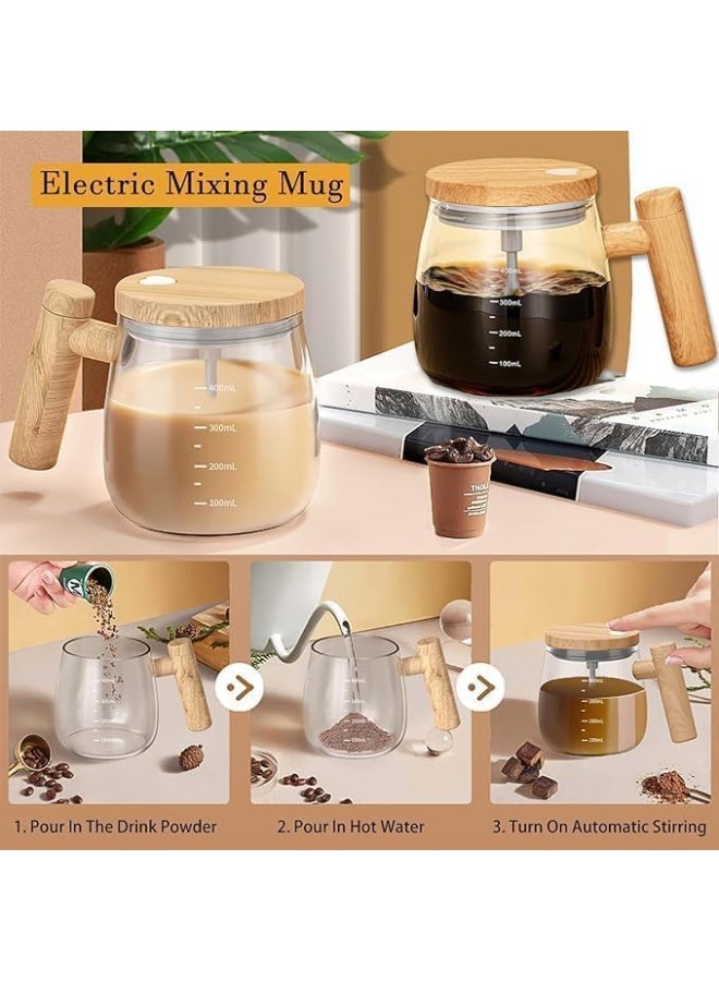 Automatic Self-Stirring Heat-Resistant Glass Mug - Coffee & Nescafe Mixer Mug with Stylish Wooden Handle - Cordless Drink Mixer - 400ml Capacity - Image 4