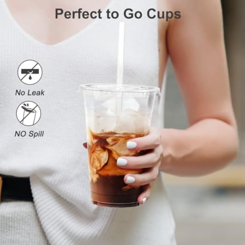 Dealusy 100 Pack - 20 oz Clear Plastic Cups with Lids and Straws Sturdy and Food Safe Iced Coffee Cups with lids Disposable Plastic Smoothie Cups for Cold Drinks - Image 4