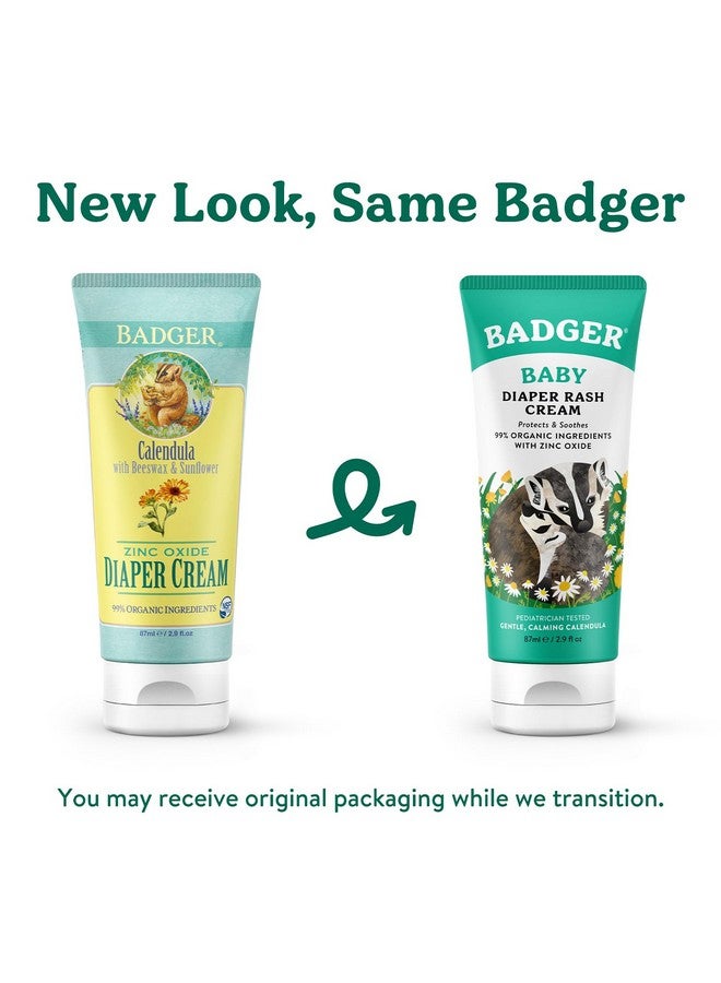 بادجير كريم حفاضات بادجر، كريم طفح الحفاضات العضوي بنسبة 99% للأطفال، مرهم أكسيد الزنك مع كريم آذريون مهدئ لبشرة الطفل الحساسة، 2.9 أونصة سائلة - Image 3