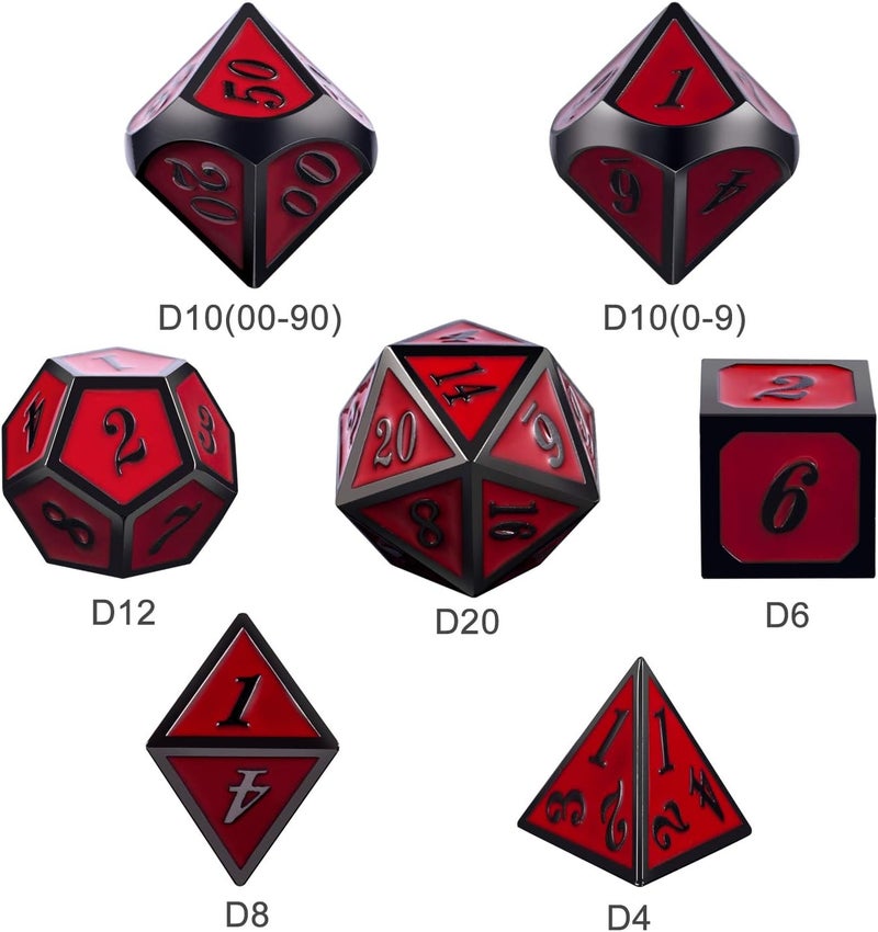 DNDND Red D&D Game Dice,7 Die Polyhedral Metal Dice with Gift Metal Tin for RPG DND Dungeons and Dragons Dice Collector Board Game Player - Image 4