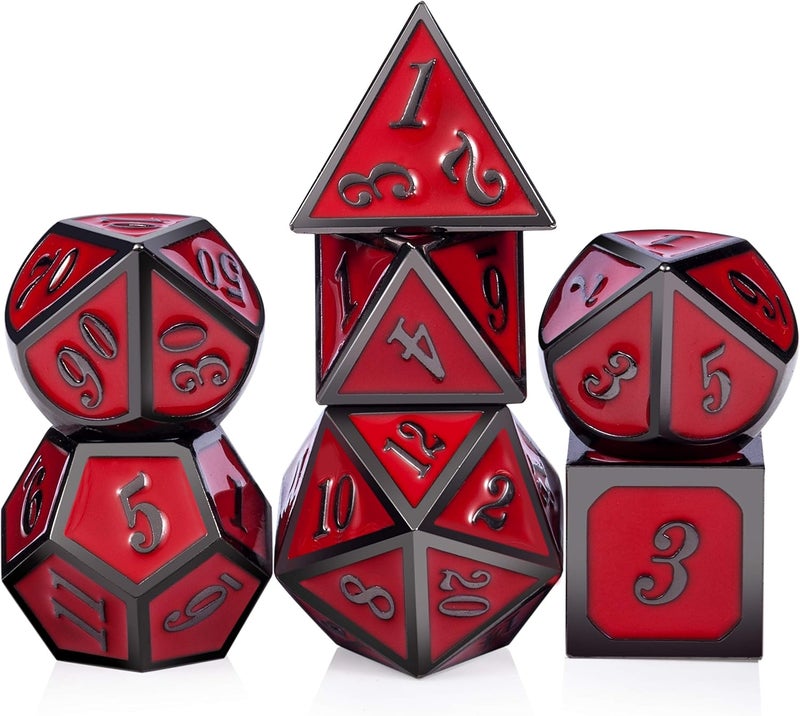 DNDND Red D&D Game Dice,7 Die Polyhedral Metal Dice with Gift Metal Tin for RPG DND Dungeons and Dragons Dice Collector Board Game Player - Image 1