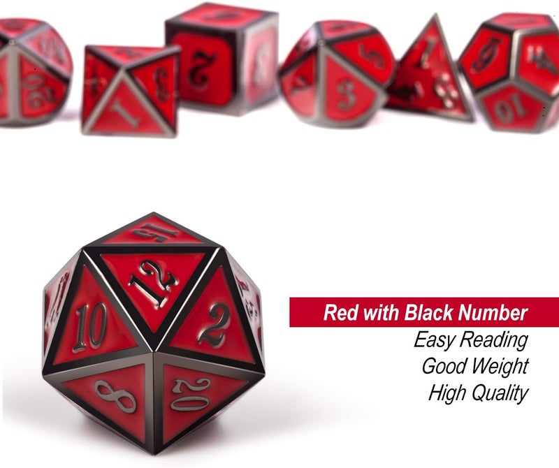 DNDND Red D&D Game Dice,7 Die Polyhedral Metal Dice with Gift Metal Tin for RPG DND Dungeons and Dragons Dice Collector Board Game Player - Image 5