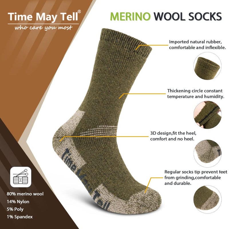 Time May Tell Mens and womens Merino Wool Hiking Cushioning Socks For Outdoor Wool-Socks-For-Men 2/3 Pack (Black/Green/Blue(3 Pairs) US Size 9~13 - Image 4