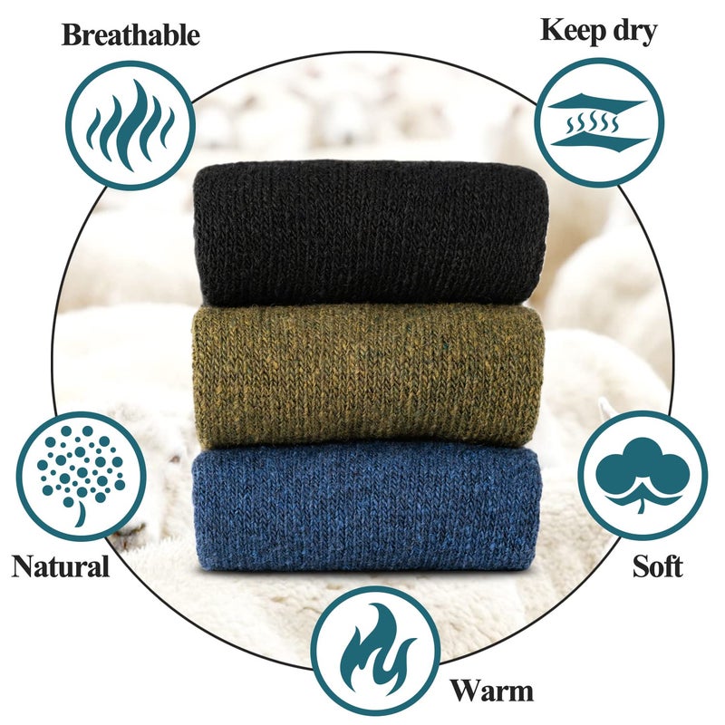 Time May Tell Mens and womens Merino Wool Hiking Cushioning Socks For Outdoor Wool-Socks-For-Men 2/3 Pack (Black/Green/Blue(3 Pairs) US Size 9~13 - Image 3