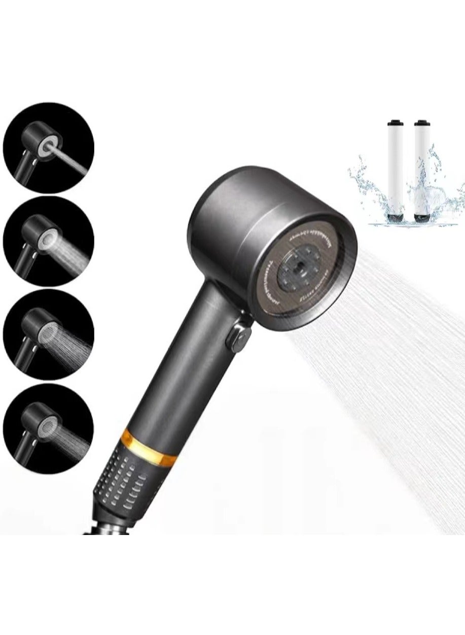OUYoo High Pressure Handheld Shower Head with Cotton Filter, 4 Modes Water Saving Filter, Pause Switch, Luxury Gray Showerhead for Healthier Bathing Experience.(Gray)