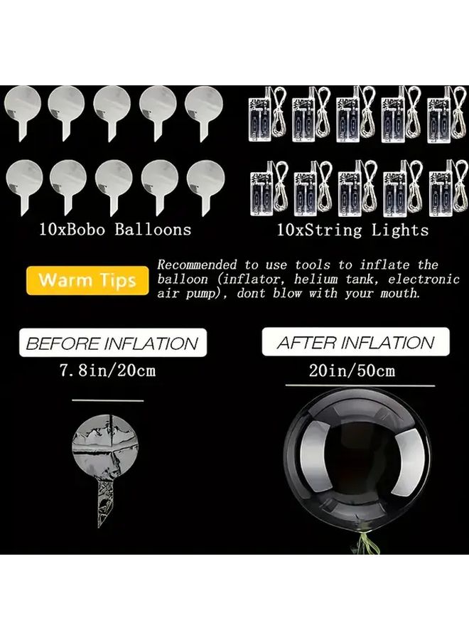 20 قطعة، 10 مجموعات من البالونات البيضاء مع صناديق إضاءة LED متوهجة في الظلام لديكور الحفلات، مع فقاعات شفافة لحفلات الزفاف وأعياد الميلاد والكريسماس والاحتفالات بالذكرى السنوية والحفلات والتخرج والهالوين. - Image 4