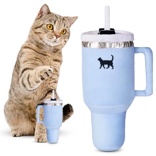 PUPROAR Kitty Cup Catnip Toy Easter Birthday Cat Gift Toy with Catnip Crinkle Funny Gift for Girl Indoor Kitten Chambray Blue - Image 1