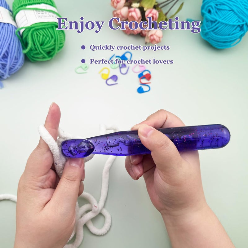Hobekoee 25mm Large Crochet Hook for Chunky Yarn,Ergonomic Crochet Needles for Arthritic Hands,Plastic Crystal Smooth Crochet Hooks for Handmade DIY Crocheting - Image 4
