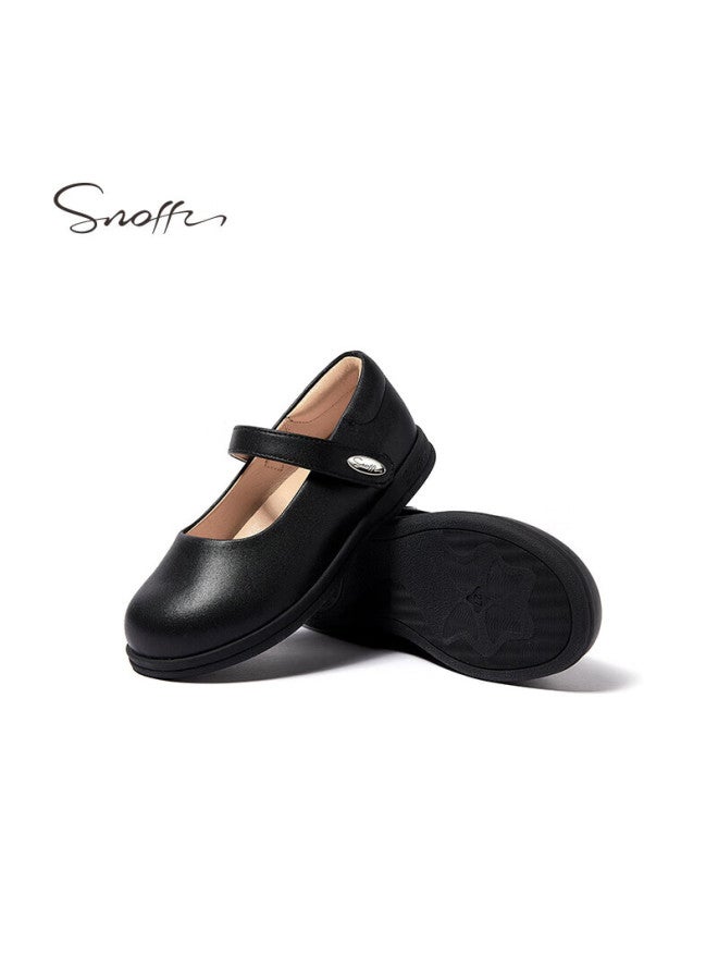 Snoffy Children's Black Leather Shoes, Spring Girls' Student Shoes, Comfortable Princess Shoes, Soft-soled School Performance Shoes, Xueyuan Black, Size 34 - Image 5