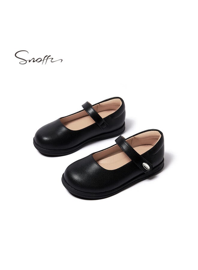 Snoffy Children's Black Leather Shoes, Spring Girls' Student Shoes, Comfortable Princess Shoes, Soft-soled School Performance Shoes, Xueyuan Black, Size 34 - Image 4