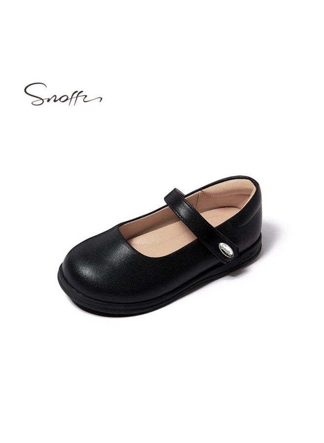 Snoffy Children's Black Leather Shoes, Spring Girls' Student Shoes, Comfortable Princess Shoes, Soft-soled School Performance Shoes, Xueyuan Black, Size 34 - Image 3