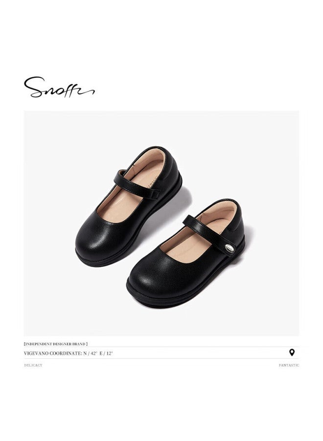 Snoffy Children's Black Leather Shoes, Spring Girls' Student Shoes, Comfortable Princess Shoes, Soft-soled School Performance Shoes, Xueyuan Black, Size 34 - Image 2