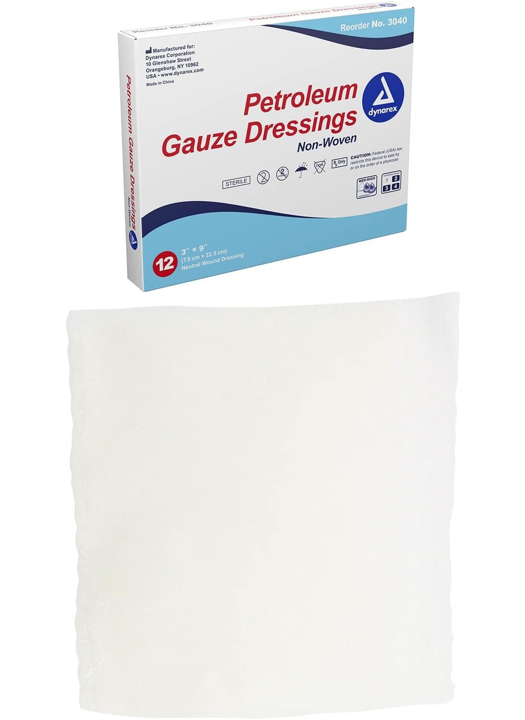 Dynarex Dynarex Sterile Petroleum Non Adhering Gauze Dressing for Wounds, 12 Count 