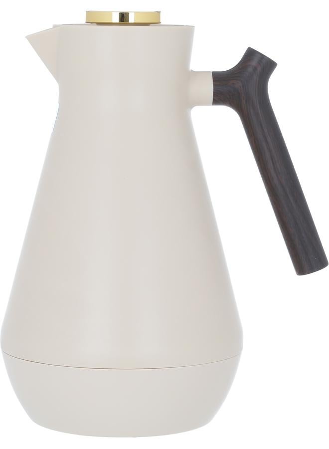 Everest Amada Plastic Thermos 1.5 Liters With Wooden Handle Beige