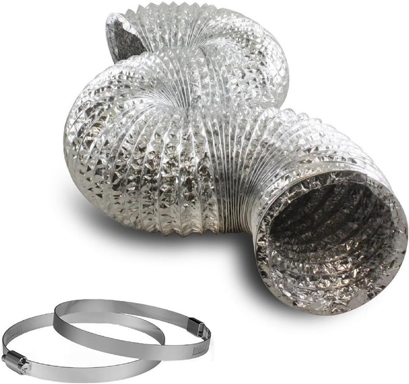 Allvent 3 Inch Dryer Vent Duct, 8FT Flexible Aluminum Foil Exhaust Ducting For Heating and Cooling Ventilation with 2 Clamps - Image 1