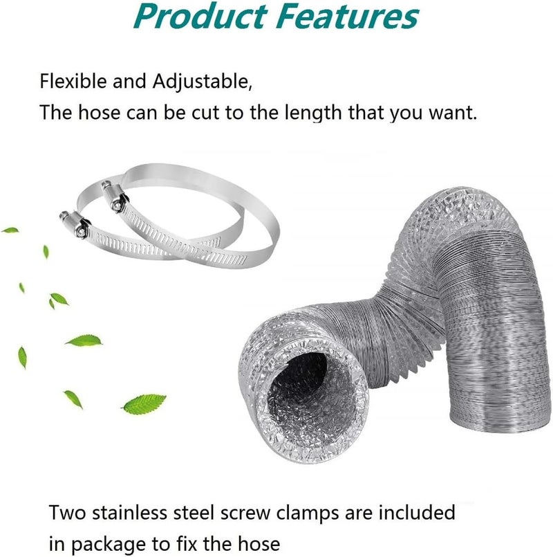 Allvent 3 Inch Dryer Vent Duct, 8FT Flexible Aluminum Foil Exhaust Ducting For Heating and Cooling Ventilation with 2 Clamps - Image 3