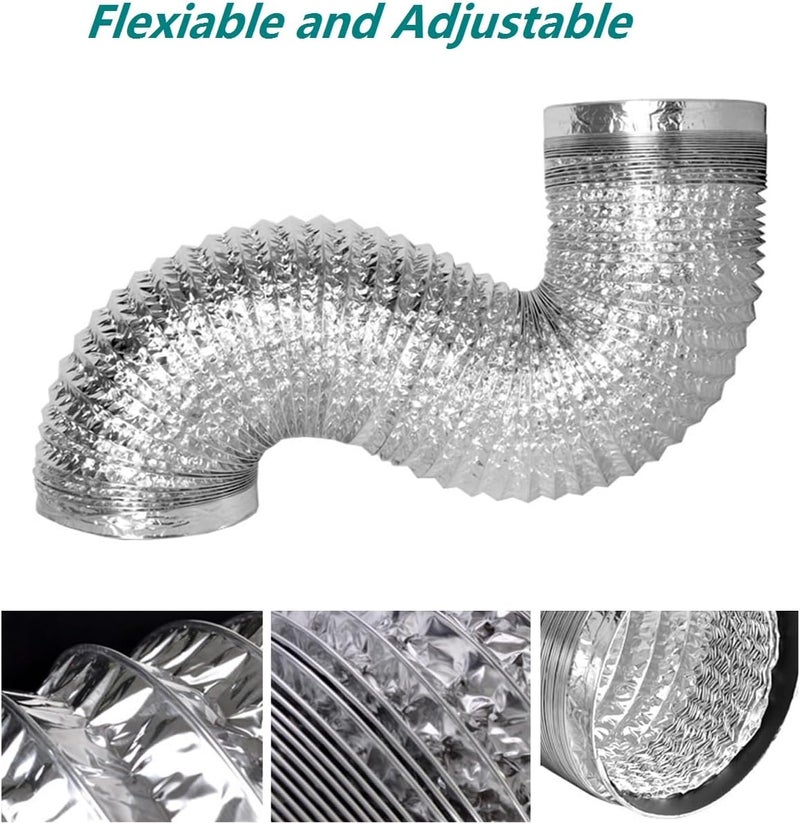 Allvent 3 Inch Dryer Vent Duct, 8FT Flexible Aluminum Foil Exhaust Ducting For Heating and Cooling Ventilation with 2 Clamps - Image 4