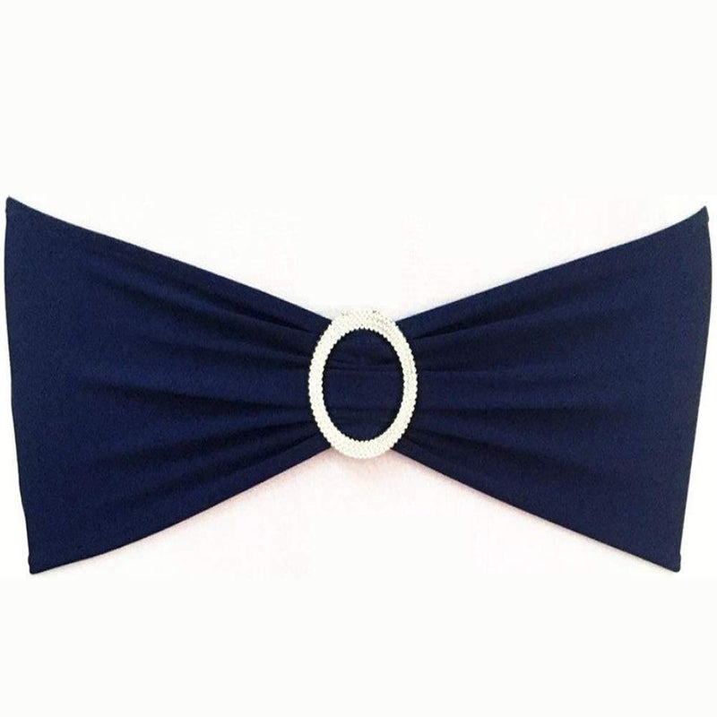 SINSSOWL 50 Pack Stretch Spandex Navy Blue Chair Sashes with Elastic Chair Bows and Slider Buckles for Wedding Party Banquet Restaurant Event Baby Shower Decorations