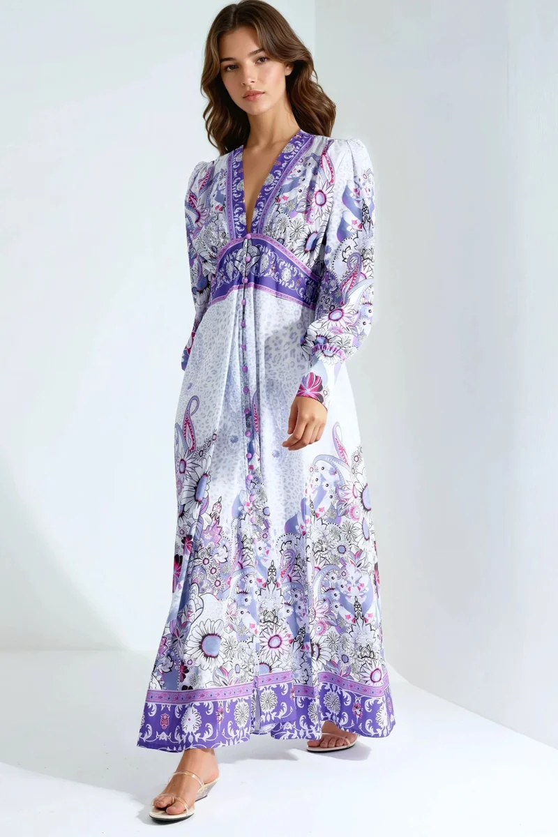 Jennyfer Floral Maxi Dress with Paneled Design