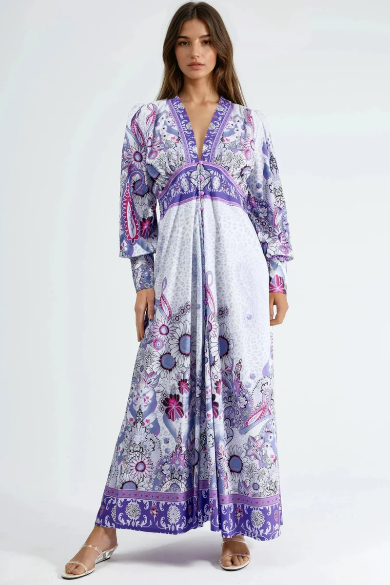 Jennyfer Floral Maxi Dress with Paneled Design